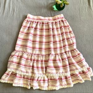 Zara Tiered Skirt - Pink & White Silk - Size Small